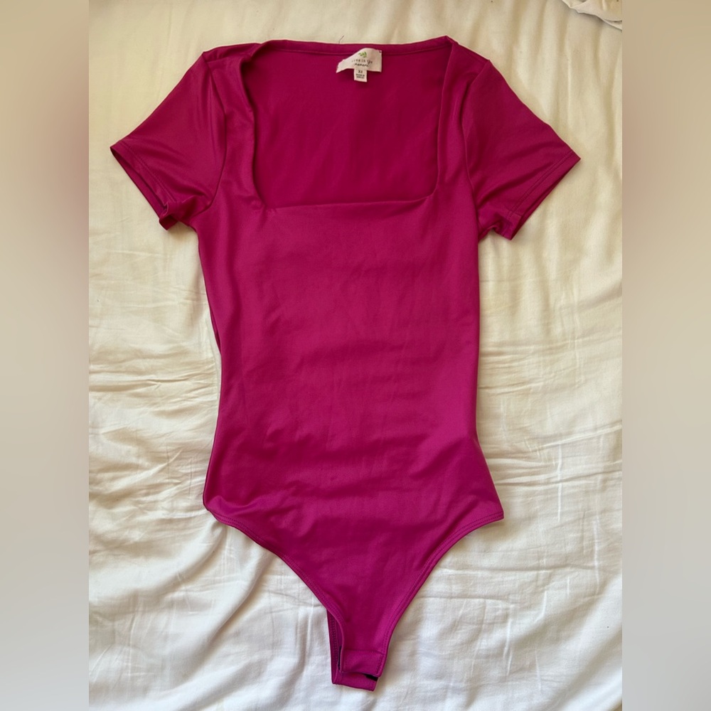 Free People Hot pink square neck bodysuit